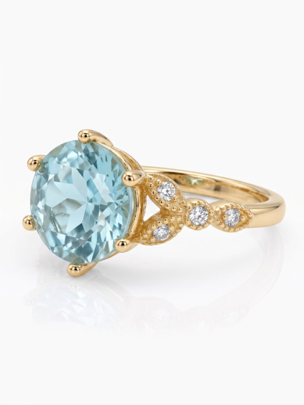 Aquamarine Blue & Teal Gold Ring Set, 925 Sterling Silver finished in 10k gold
